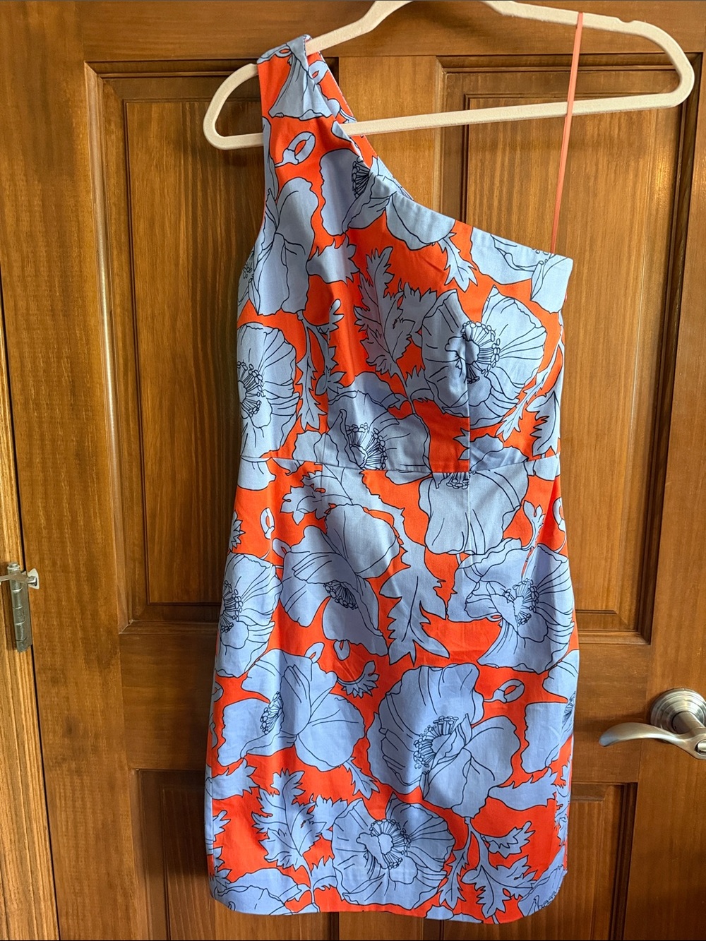 J Crew One-Shoulder Floral Shift Dress in Orange & Light Blue
